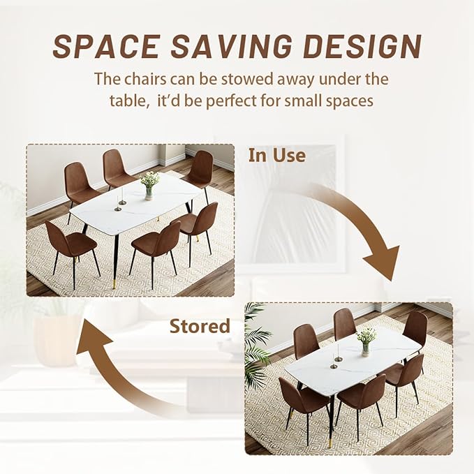 Dining Table Set for 6 with Chairs, Sintered Stone Kitchen Table Top and Modern Chairs Set of 6 for Kitchen Dining Room