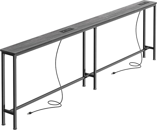 SUPERJARE 79 Inch Sofa Table with 2 Power Outlets and USB-C Ports, 5.9 Inch Narrow Console Table with Storage, Long Entryway Hallway Couch Table Behind Sofa, Small Spaces, Living Room, Grey