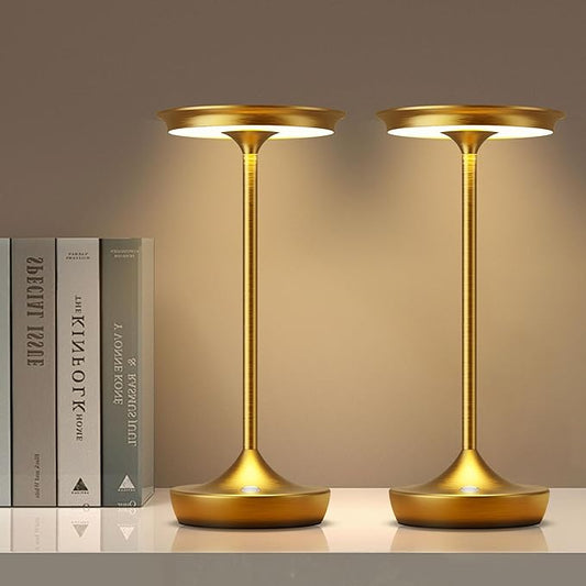 YHT Cordless Table Lamp, Restaurant Bedroom LED Rechargeable Stepless Dimming Desk Lamp, Outdoor Patio Portable 6000mAh IP54 Waterproof Table Light (Gold 2Pack)