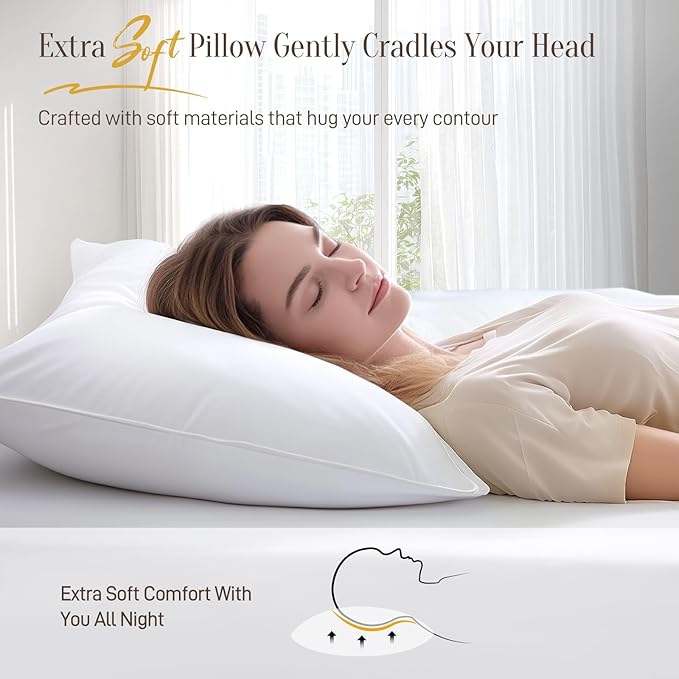 Hypoallergenic Bamboo Viscose Shell, Soft Bed Pillows King Size Set of 2 with Down Alternative Filling, Oeko-Tex Certified, Luxury Hotel Quality for Back, Stomach and Side Sleepers