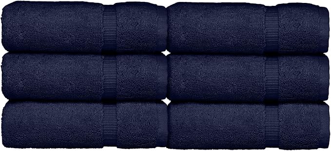 Luxury Hotel & Spa Collection, Quick Dry 100% Turkish Cotton 700 GSM, Eco Friendly Towel, for Bathroom, Gymand Kitchen Dobby Border Soft Hand Towel Set 16 X 30, Navy Blue, Hand Towels - Set of 6