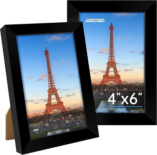 FIXSMITH 4x6 Picture Frame, Black Photo Frames with HD Plexiglass for Wall Hanging or Tabletop Display, 2 Pack