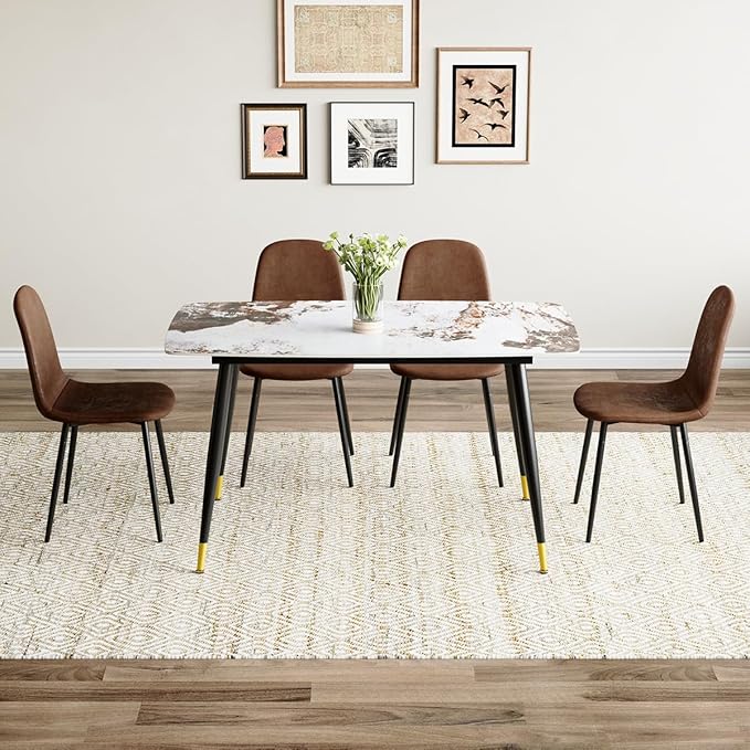 Small Dining Table Set for 4, Dining Room Table Set for 4, Sintered Stone Kitchen Table Top and Modern Chairs Set of 4 for Kitchen Dining Room, Small Space