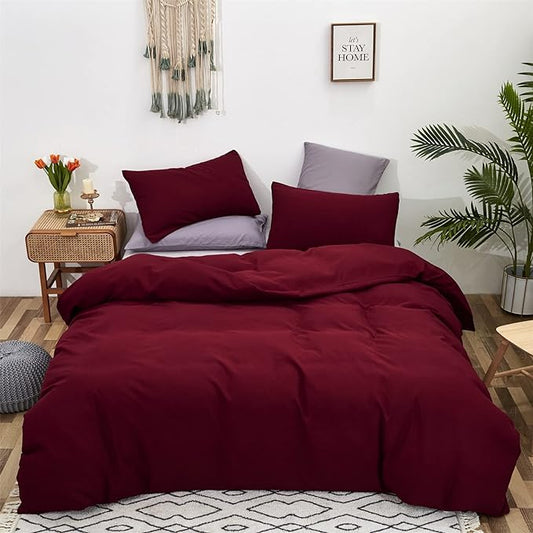 Cottonight Burgundy Comforter Set Full Wine Red Bedding Set Full Solid Claret Comforter Modern Blanket Quilt Breathable Durable Dark Red Comforter Set for Women Men