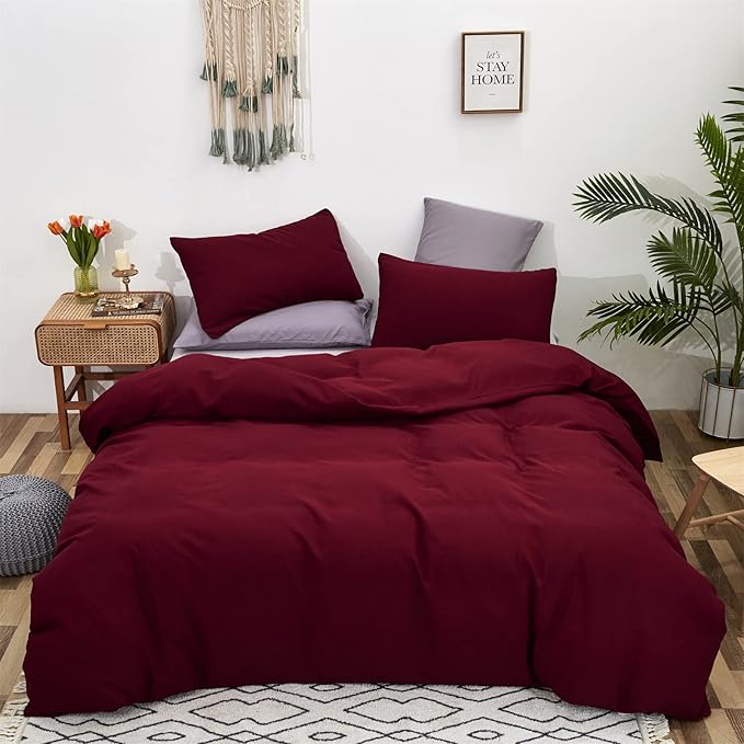 Luxlovery Burgundy Comforter Set Queen Dark Red Bedding Set Women Claret Wine Red Crimson Burgundy Blanket Quilts 3 Piece Claret Bedding Comforter Set
