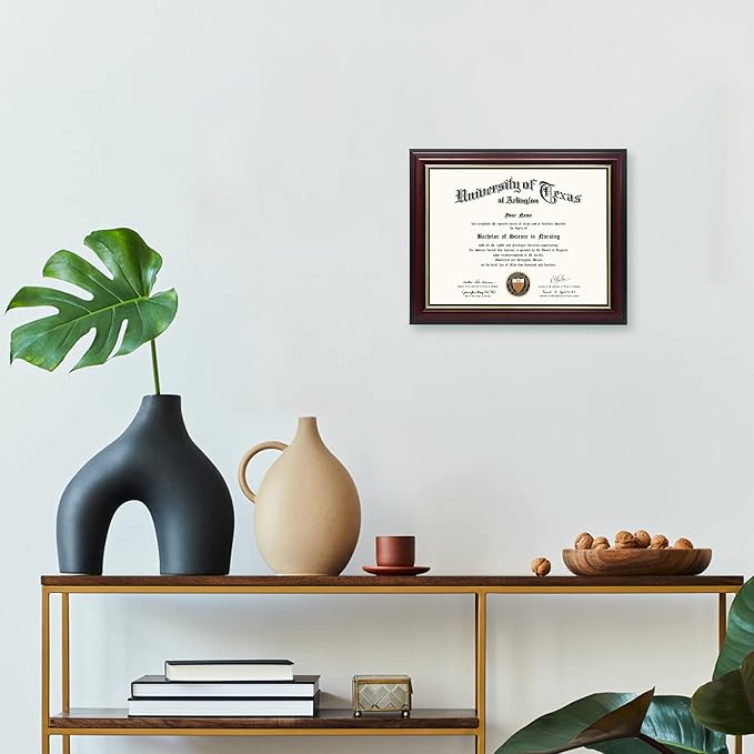GraduationMall 8.5x11 Certificate Diploma Frame,Solid Wood & UV Protection Acrylic,Cherry Finish with Gold Trim,2 Pack