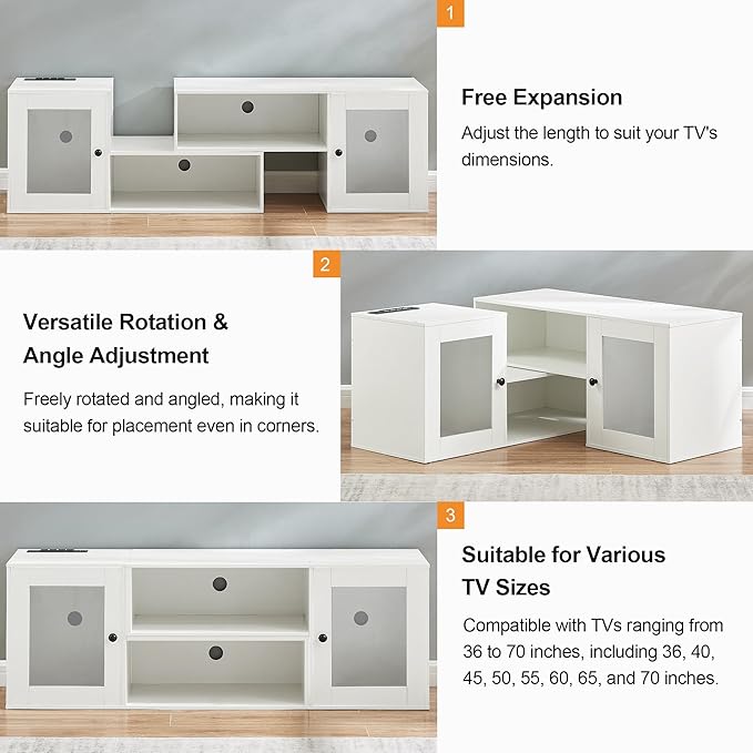 VECELO LED TV Stand for Televisions up to 70 Inchs Modern Entertainment Center with Storage, Media Console with 23 Flashing Options and 4 Customizable Modes for Living Room, Bedroom