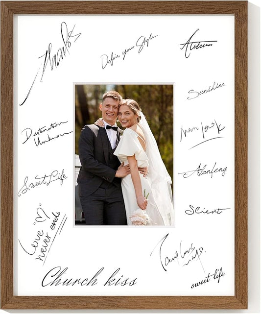Axeman 11x14 Signature Picture Frame - Solid Oak Wood 11x14 Picture Frame With Mat to 5x7, Graduation Wedding Birthday Guest Book Party Signing, Hanging Hardware Included, Walnut