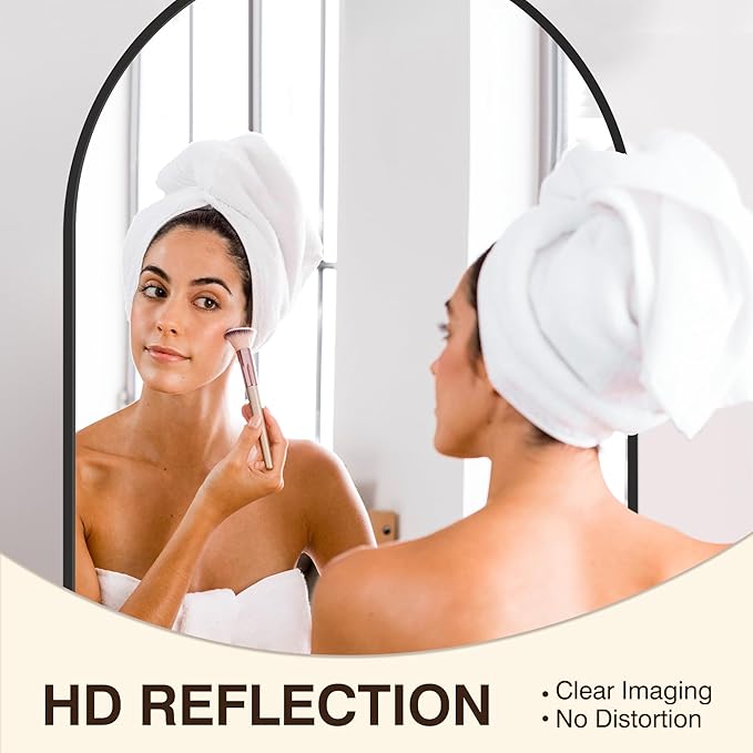 FICTOR Bathroom Vanity Mirror for Wall,40”x30” Large Arched Metal Framed Bathroom Mirror for Over Sink,Entryway, Living Room,Bedroom(Black)