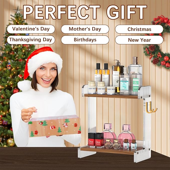 Makeup Organizer Countertop Large, Vanity Cosmetics Display Cases, Clear Skincare Bathroom Counter Organizer