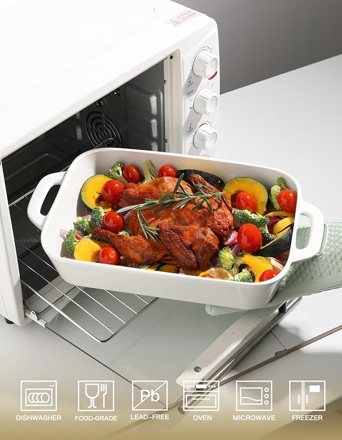 Sweejar Ceramic Bakeware Set, 9x13 Rectangular Baking Dish for Cooking, Kitchen, Cake Dinner, Banquet and Daily Use, Casserole Dishes for Oven Porcelain Baking Pans(White)