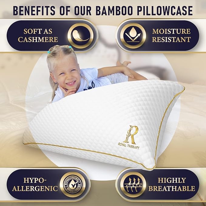 Royal Therapy 4-Pack King Memory Foam Pillow, Adjustable Shredded Pillow for Neck & Shoulder Pain Relief, Support for Back, Stomach, Side Sleepers