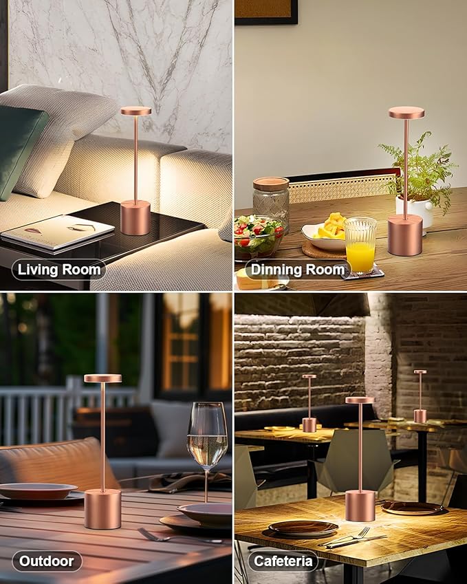 Cordless Table Lamps Rechargeable Set of 2, Portable LED Desk Lamp, 5000mAh Battery Powered Wireless Table Light - 3 Color Dimmable Lighting for Restaurant Dining Patio Outdoor Bedroom(Rose Gold)