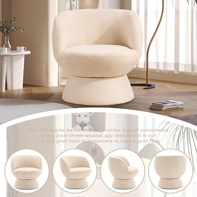 360° Swivel Boucle Bucket Chair, Accent Barrel Makeup Vanity Chair Modern Lounge Single Sofa with Padded Armrest for Dining Room, Living Room, Bedroom and Home Office (Set of 2 Beige)