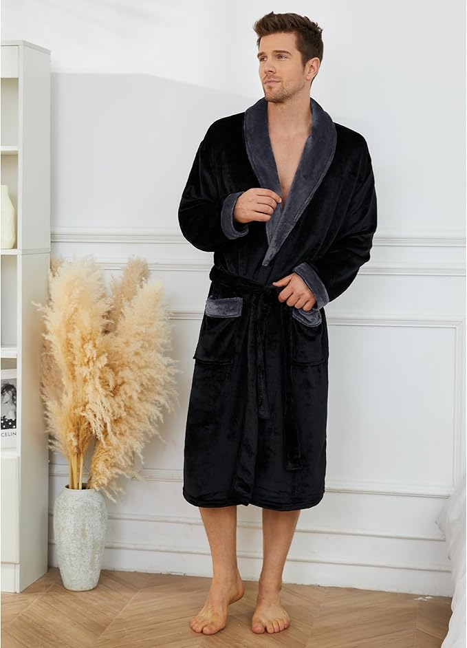 U2SKIIN Mens Fleece Robe Plush Collar Shawl Bathrobe