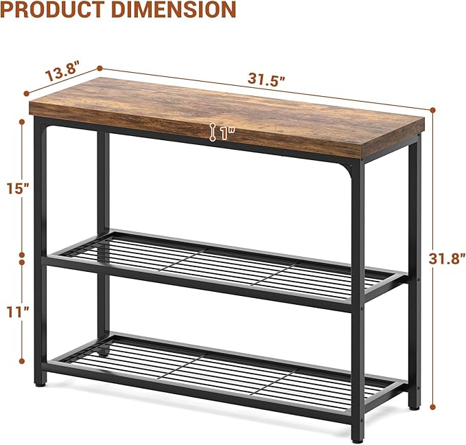 32" Small Console Table, 3-Tier Entryway Table, Sofa Table with Mesh Shelves, Console Tables for Living Room, Bedroom, Hallway, Entryway, Foyer, Rustic Brown