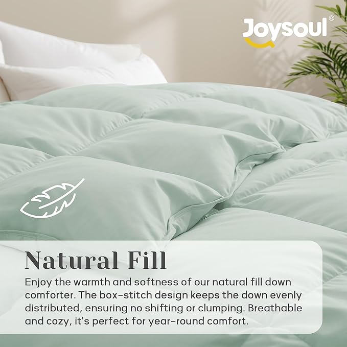 Joysoul California King Size Down Comforter - All Season Ultra Soft Goose Down & Feather Fiber Fill, Luxury Hotel Green Duvet Insert with Corner Tabs (108" X 94")