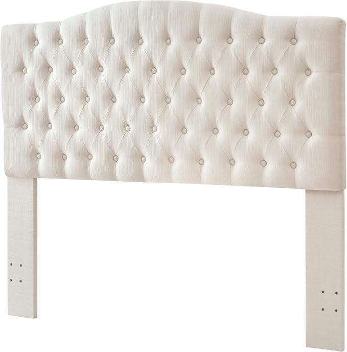 Linen Upholstered Headboard Queen/Full Size Bed Tufted Button Headboard, Featuring High-Density Sponge Padding, Luxury Texture Easy Assembly Comfort and Style-Ivory