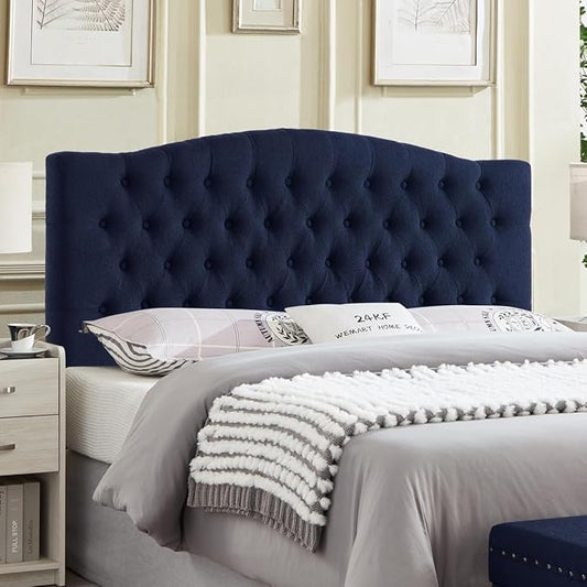 24KF Boucle Upholstered Tufted Button Queen Headboard and Comfortable Fashional Padded Queen/Full Size headboard,6025-Q-Boucle-Navy Blue