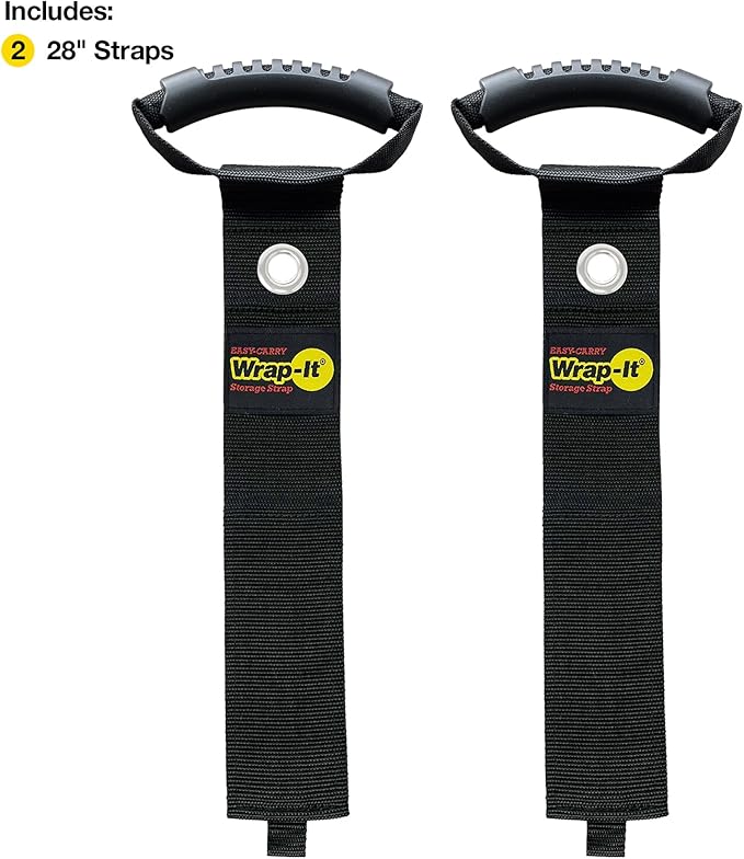 Easy-Carry Wrap-It Storage Straps - 28” (2-Pack) Black with Grommet - Cord Wrap and Hose Organizer for Your RV Tool Kit
