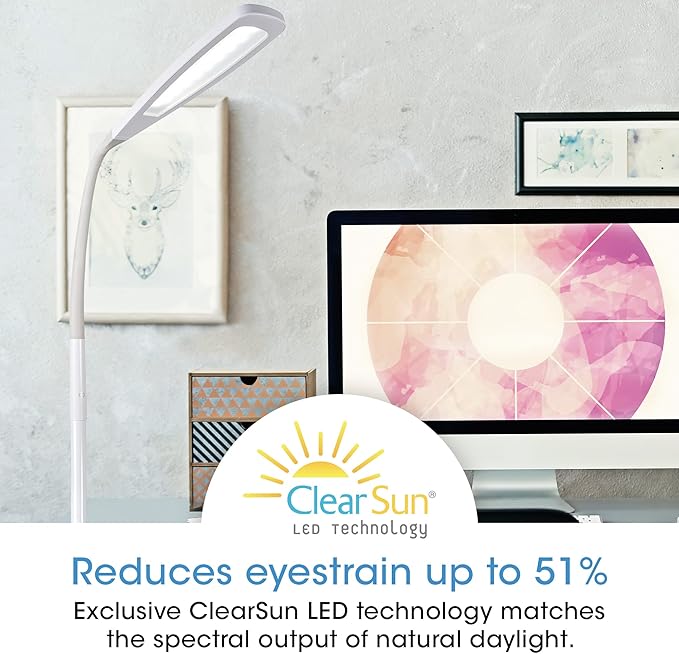 OttLite ClearSun Flex LED Floor Lamp with LED Technology - Touch Activated Controls, Adjustable Neck, Smart Memory Feature - Great for Office, Home, Dorm, Bedroom, College, & Living Room