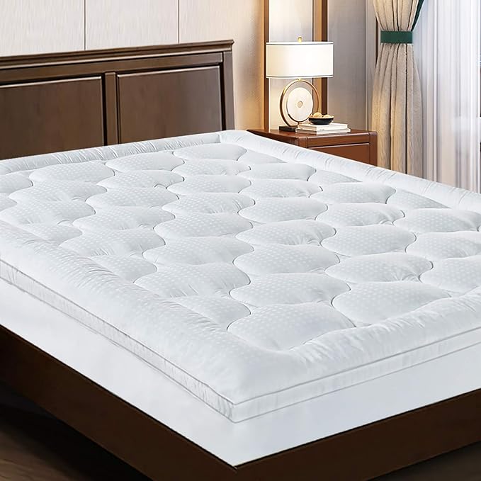 EASELAND Full Size Mattress Topper Pillow Top Mattress Cover Quilted Fitted Mattress Protector Cotton Top 8-21" Deep Pocket Extra Thick Mattress Pad (54x75 Inches, White)