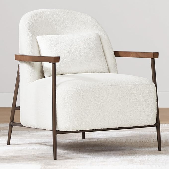 CHITA Accent Chair for Living Room Set of 2, FSC Certified Modern Upholstered Faux Sherpa Fabric Armchair with Metal Frame and Wooden Armrests, White