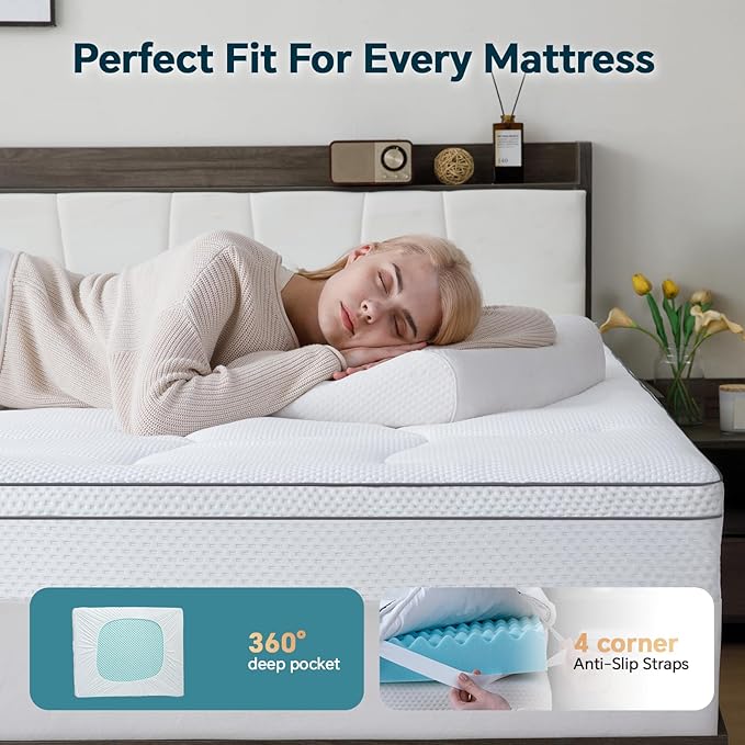 4 Inch Memory Foam Mattress Topper Queen Size - Dual Layer 3 Inch Cooling Gel Memory Pad and 1 Inch Pillow Top Mattress Cover for Back Pain - 60" x 80" x 4"