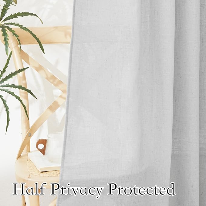 RYB HOME Semi Sheer Curtains for Living Room Bedroom, Vertical Soft 102 inches Long Window Treatments Machine Washable Light Filtering Drapes, W 52 x L 102 inches, Dove Grey, 2 Panels