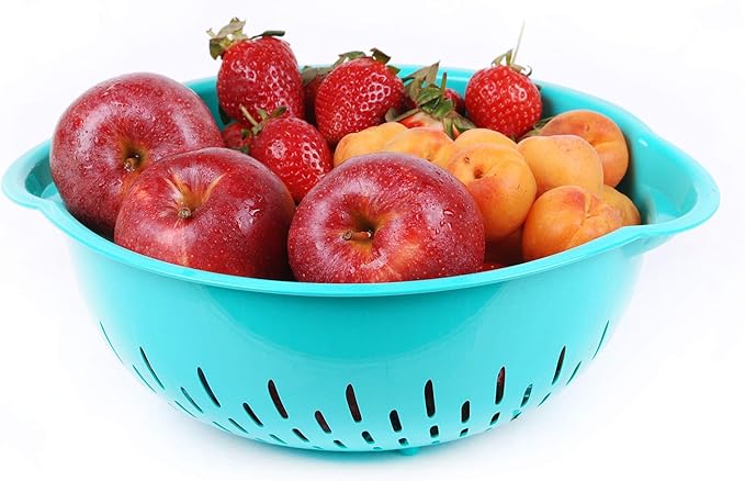 Mintra Home Mixing Bowl w/Colander (Large 4.5L, Teal) - For Washing & Draining Fruits And Vegetables - Heavy Duty Plastic for Baking, Cooking Supplies - Dishwasher Safe