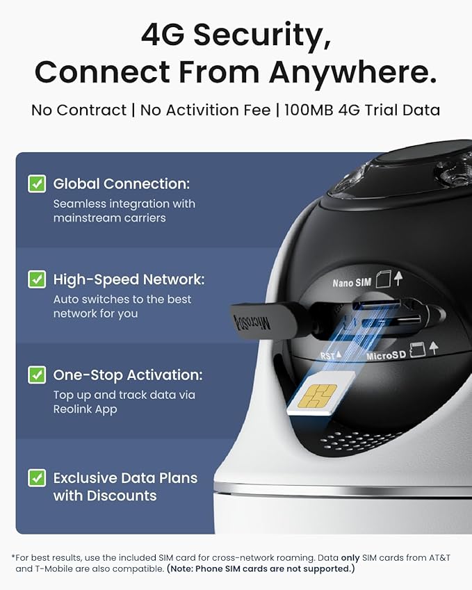 REOLINK 2K 5MP 4G LTE Cellular Security Camera Outdoor +128GB SD Card - 4Pack, 360° Pan-Tilt, Sim Card Included, Wireless Solar Powered, Color Night Vision, Smart AI Detection, Go PT Plus+Solar Panel