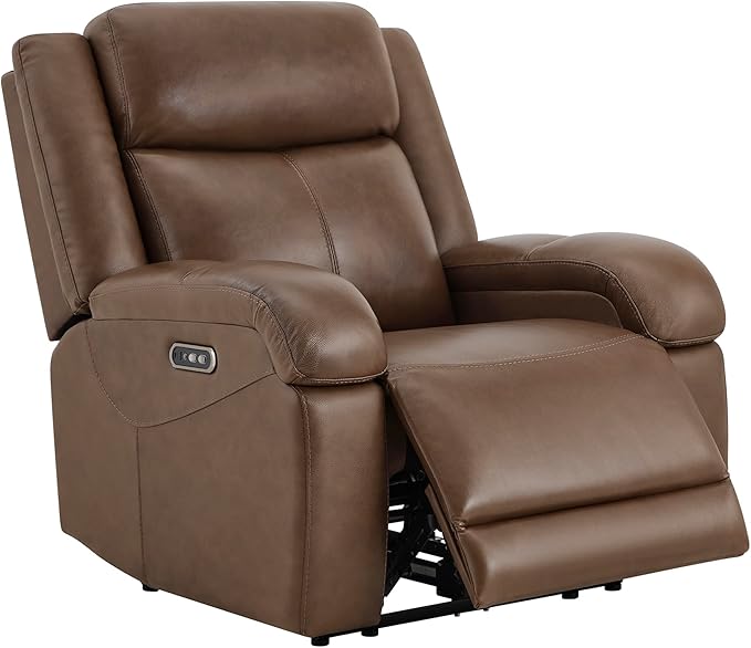 Watson & Whitely Genuine Leather Power Recliner Chairs for Adults, Wall Hugger RV Recliner with Power Headrest & Charging Ports, Electric Recliner Sofa Chair for Living Room, Cafe
