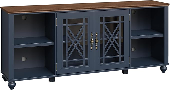 70" Vintage TV Stand with Carved Doors for TVs Up to 80" - Navy