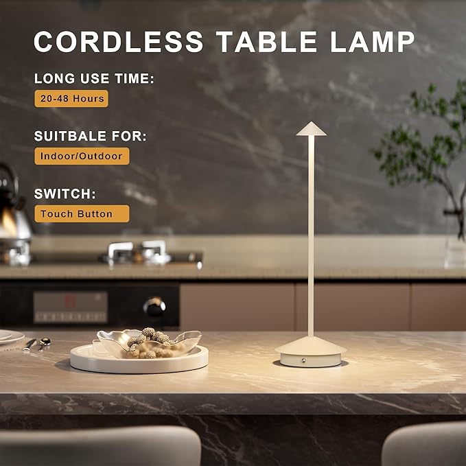 2-Pack 6000mAh Rechargeable Led Table Lamp Cordless,3000K-6000K Stepless Dimming Touch Lamps with Memory Function,IP54 Waterproof Aluminum Table Light for Outdoor/Bars/Restaurant/Patio(Beige)