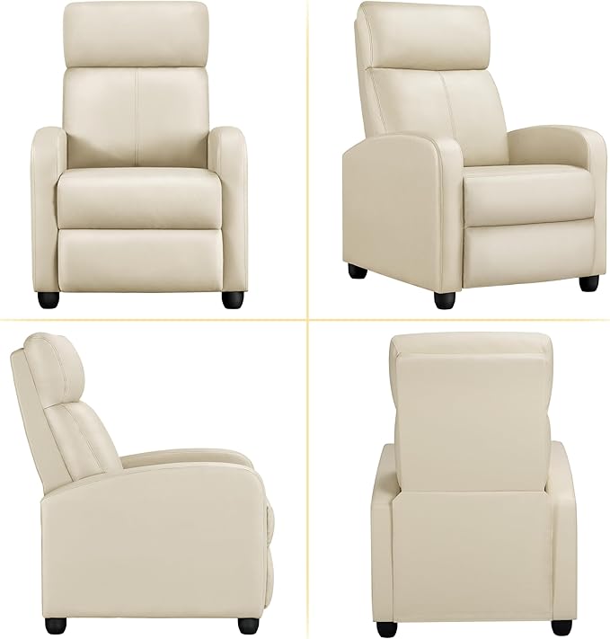 Yaheetech Recliner Chair PU Leather Recliner Sofa Home Theater Seating Adjustable Modern Single Reclining Chair Sofa with Pocket Spring Living Room Bedroom Beige