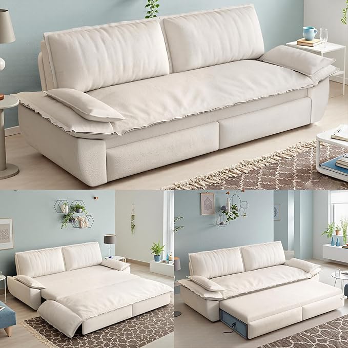 73.2-Inch Queen Size Convertible Sleeper Sofa Bed, 3-in-1 Pull-Out Futon Loveseat, Velvet Futon Couch with 2 Soft Pillows for Living Room, Office, Apartment, RV, Hide-A-Bed Fold Out Sofa&Couches