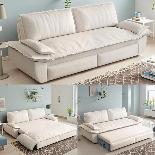 73.2-Inch Queen Size Convertible Sleeper Sofa Bed, 3-in-1 Pull-Out Futon Loveseat, Velvet Futon Couch with 2 Soft Pillows for Living Room, Office, Apartment, RV, Hide-A-Bed Fold Out Sofa&Couches