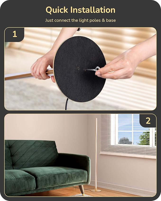 EDISHINE Helix LED Floor Lamp, 56" Tall Pole Lamps 2700K-6000K Dimmable, Remote Control & Foot Switch, Modern Minimalist Standing Corner Lights for Bedroom, Living Room, Office, Gold