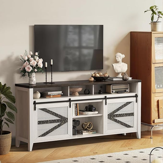 VFK 70 Inch TV Stand for TVs up to 70", Rustic Farmhouse Media Console with Sliding Barn Doors, 6 Drawers, Entertainment Center for Living Room
