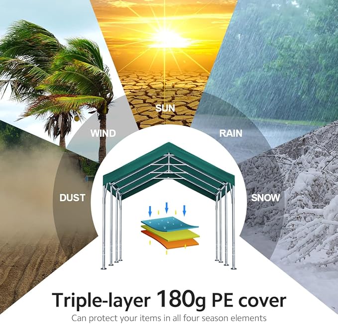 ADVANCE OUTDOOR 12x20 ft Heavy Duty Carport Potable Car Canopy Garage Party Tent Boat Shelter, Adjustable Height from 9.5 ft to 11 ft, Green