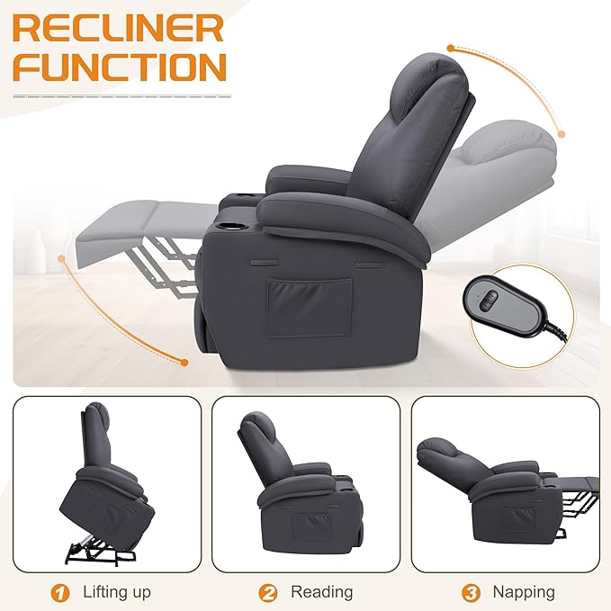 VICTONE Electric Power Lift Recliner Chair for Elderly Reclining Sofa for Living Room with Massage, Side Pockets and Cup Holders (Fabric, Navy Blue)