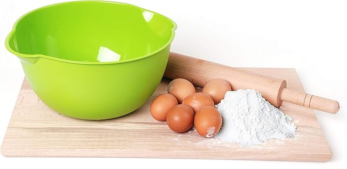 Mintra Home Mixing Bowl w/Colander (Large 4.5L, Green) - For Washing & Draining Fruits And Vegetables - Heavy Duty Plastic for Baking, Cooking Supplies - Dishwasher Safe