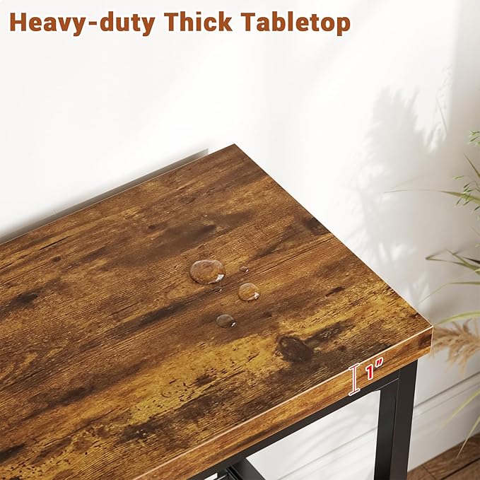 32" Small Console Table, 3-Tier Entryway Table, Sofa Table with Mesh Shelves, Console Tables for Living Room, Bedroom, Hallway, Entryway, Foyer, Rustic Brown