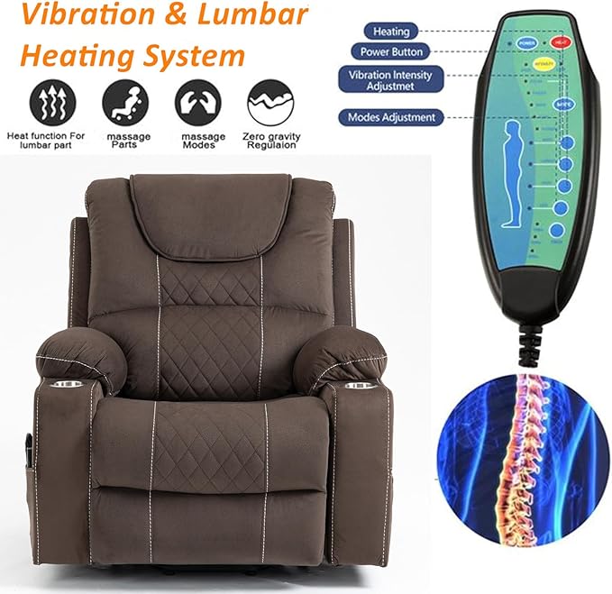 Lay Flat Power Lift Recliner, Heavy Duty Recliners 400lb Extra Big, Lift Recliner with Heat and Massage for Elderly, A Tall Fat Person, Lazyboy Sleeping (Velvet Brown)