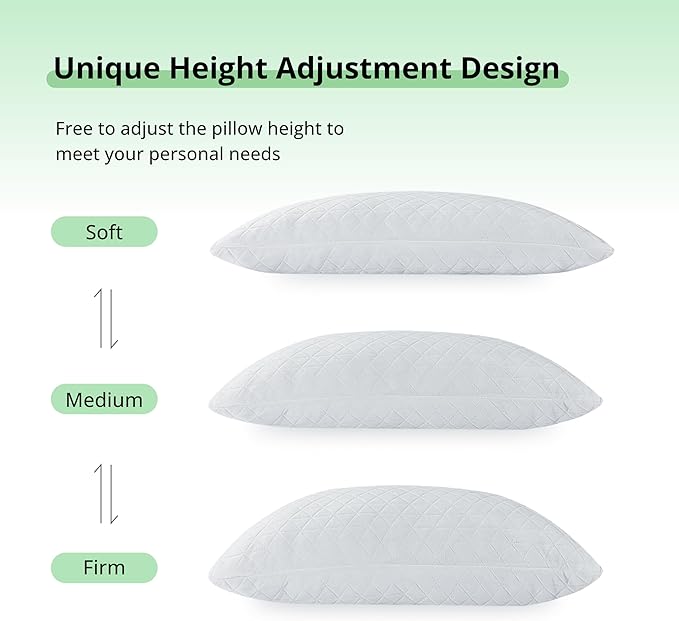 Shredded Memory Foam Pillows, Adjustable Bed Pillows for Side, Back or Stomach Sleepers, Neck Pillows for Sleeping, Queen Size Pillow with Removable Cover(Pack of 1, Adjustable)