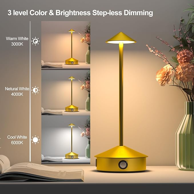 Cordless Table Lamps Set of 2, Portable LED Desk Lamp, 6000mAh Battery Operated, 3 Level Brightness Rechargeable Lamp with Modern Design, Table Light for Home Office/Bedroom/Living Room/Outdoo