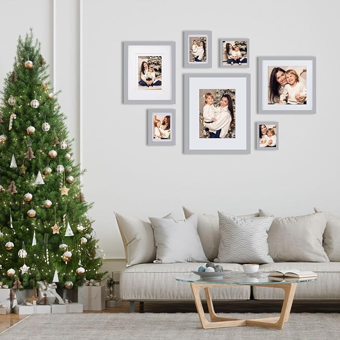 Egofine 12x16 Picture Frame Made of Solid Wood with Plexiglass, Display Pictures 9x12/11x14 with Mat or 12x16 Without Mat, for Wall Mounting Photo Frame, Light Grey