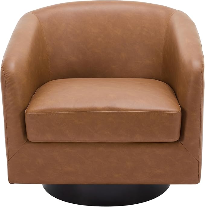 UIXE PU Leather Swivel Accent Chairs Set of 4, Barrel Club Chair Upholstered Armchair for Living Room - Brown