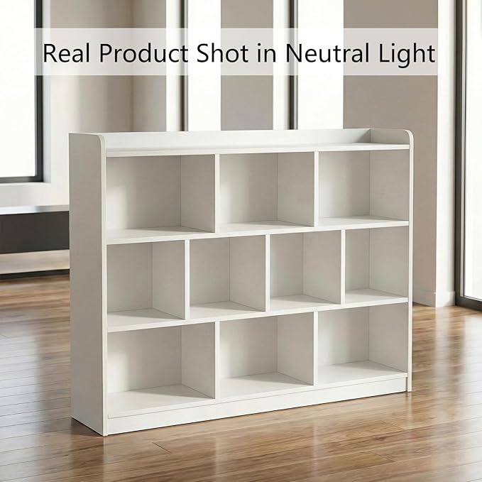 White Bookshelf, Wood Bookcase with 3 Tier Open Shelves, 10-Cube Minimalist Storage Shelf for Living Room, Bedroom, 55.1" W x 42.5" H