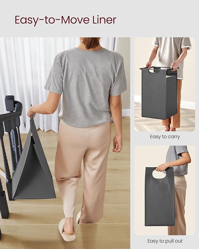 VASAGLE Laundry Hamper, Laundry Basket, Laundry Sorter with 2 Pull-Out and Removable Bags, Shelf, Metal Frame, 2 x 12.1 Gallons (46 L), 28.8 x 13 x 28.4 Inches, Slate Gray and Rustic Brown UBLH201G01